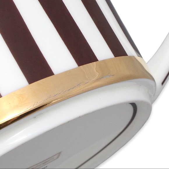 Henri Bendel Striped Teapot Brown White & Gold Bone China Centennial Stripe - Picture 9 of 9